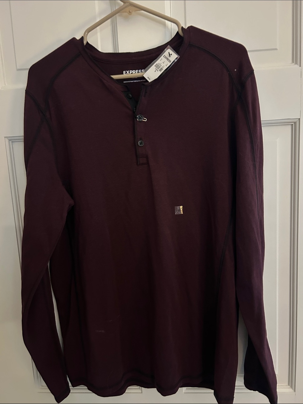 Express Men’s Long-Sleeve Henley Shirt - Burgundy